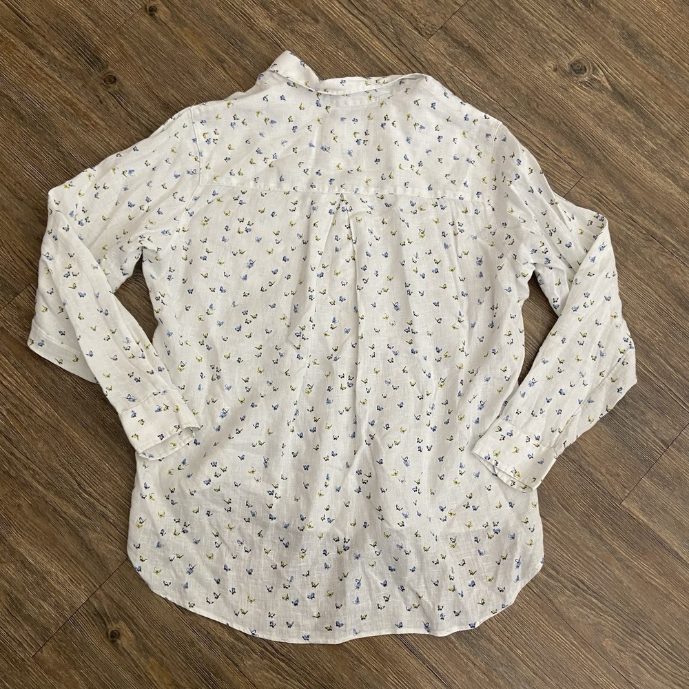 Grayson Frank & Eileen Hero Butterflies Linen Button-up Shirt White Sz 2 Small S - Picture 5 of 5